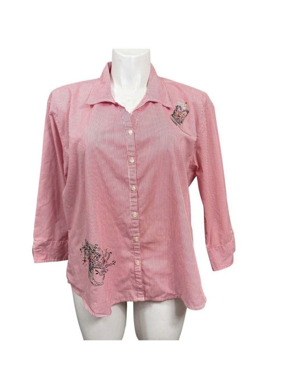 Isaac’s Designs Western Boot Sequin Red Striped Button Up Shirt Women’s 1X